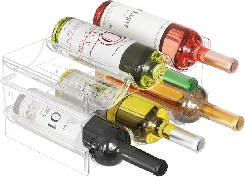 Benaep Plastic Water Bottle Organizer and Wine Rack Storage Holder,2 Tier 6 Containers Stackable Free-Standing Bottle Storage Rack for Kitchen Countertops, Table Top, Pantry, Bars, Cabinets, Fridge - Clear - Image 1